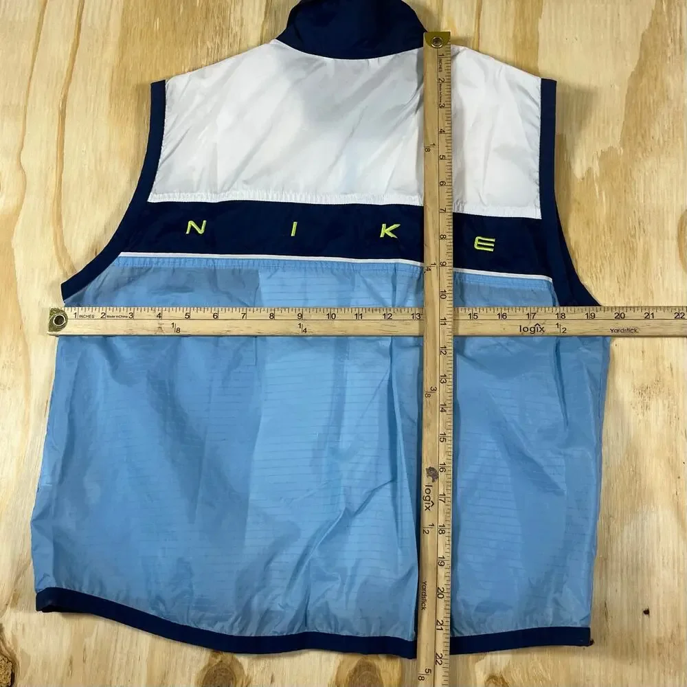 VTG 90s Nike Running Zip Up Vest Reflective Strips Size M Blue Colorblock Sport - Picture 5 of 5